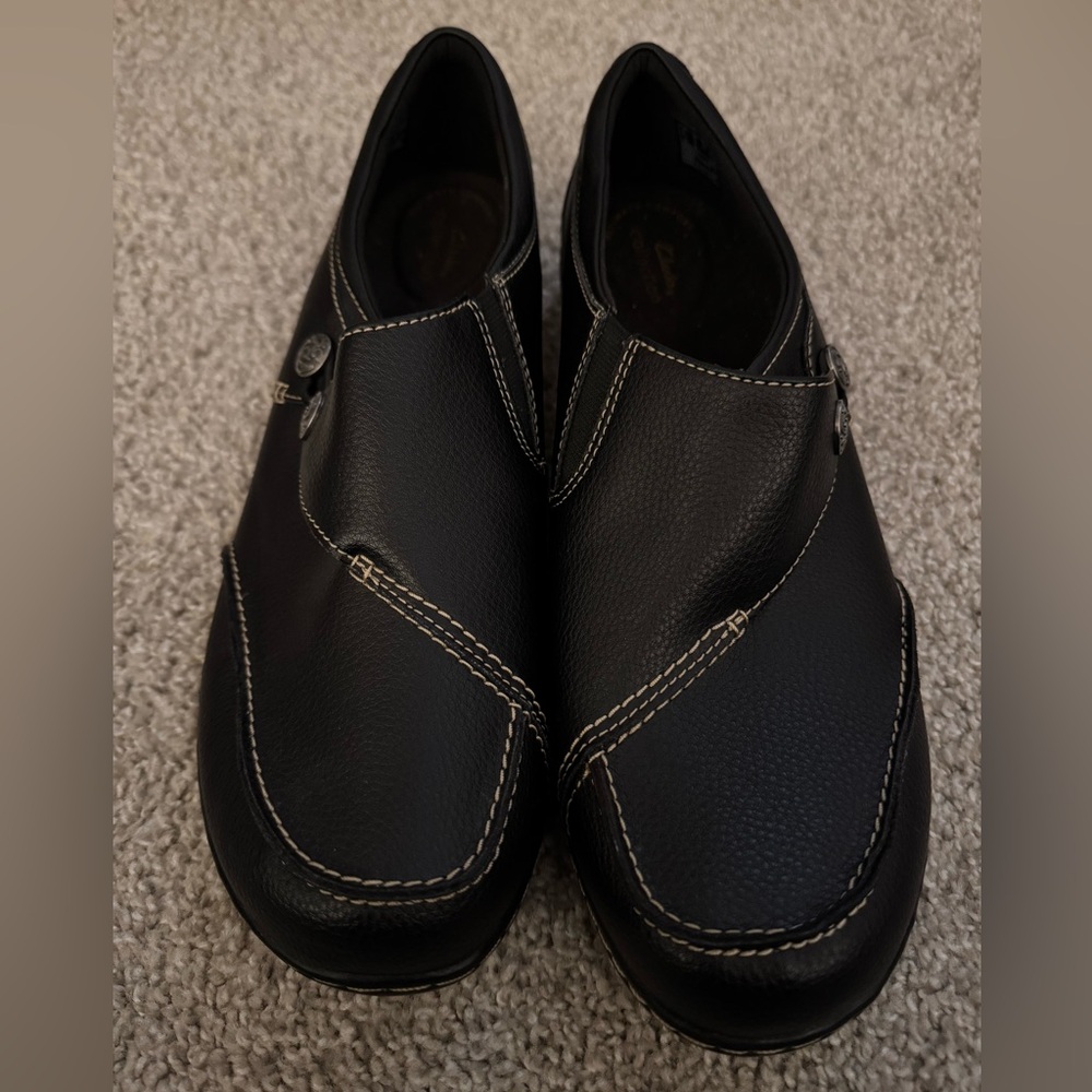 Clarks Black Leather Slip-On Shoes